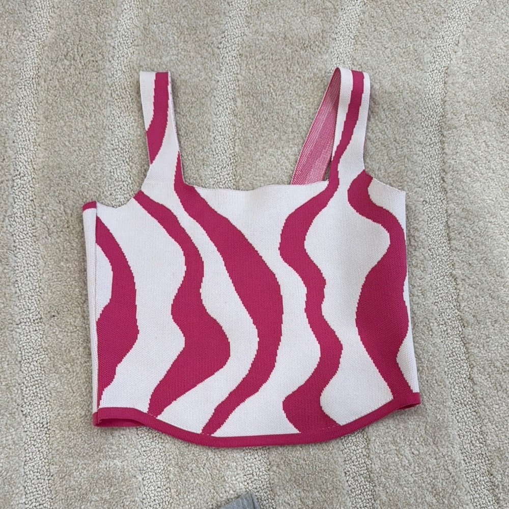 Pink and White Women's Top